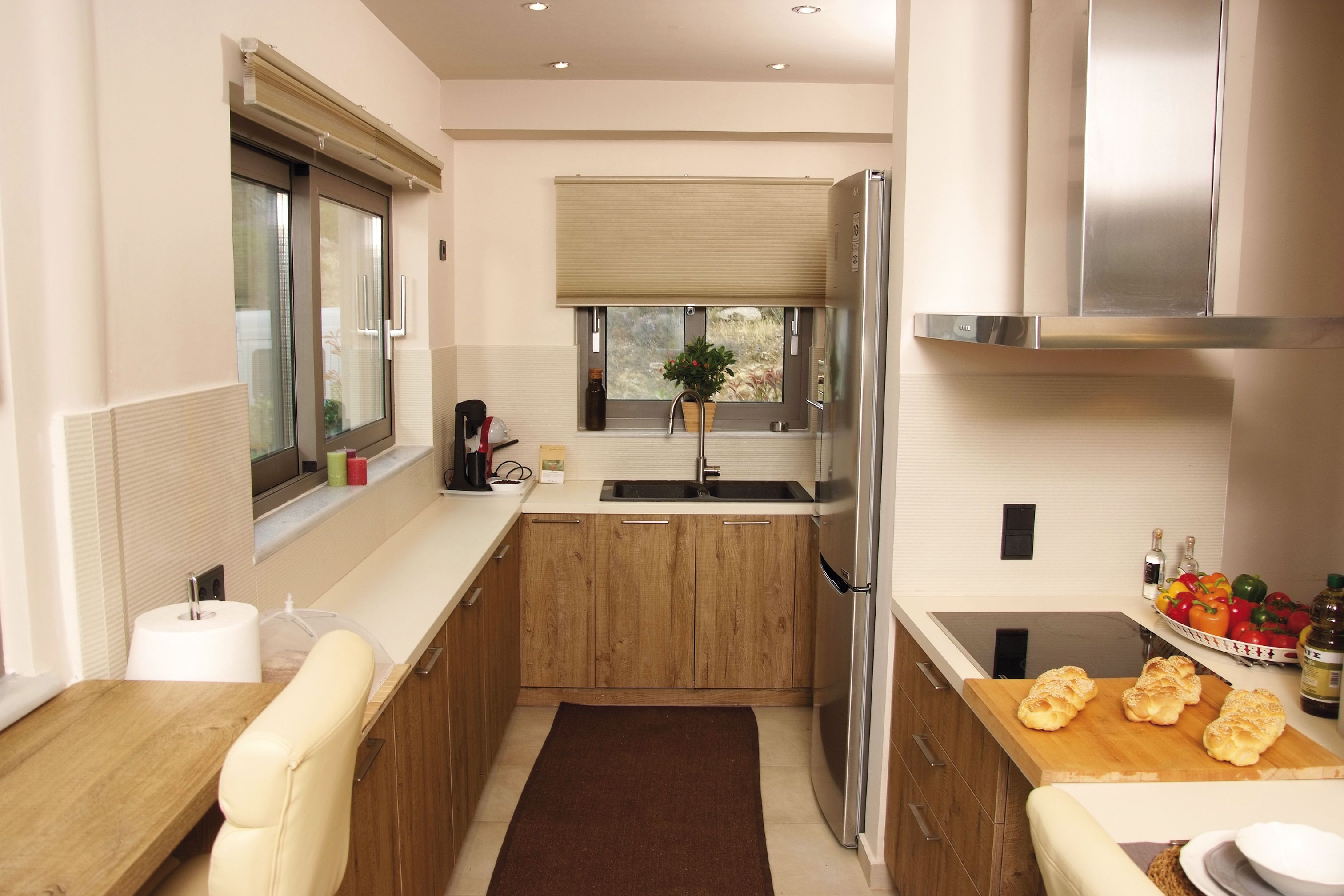 fridge, microwave, stovetop, espresso maker