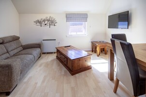 Apartamento, 1 habitación | Zona de estar | Una televisión de pantalla plana, un reproductor de DVD