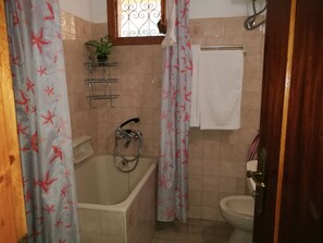 Departamento, 1 habitación, frente al mar | Baño | Regadera, secadora de cabello, toallas, shampoo 