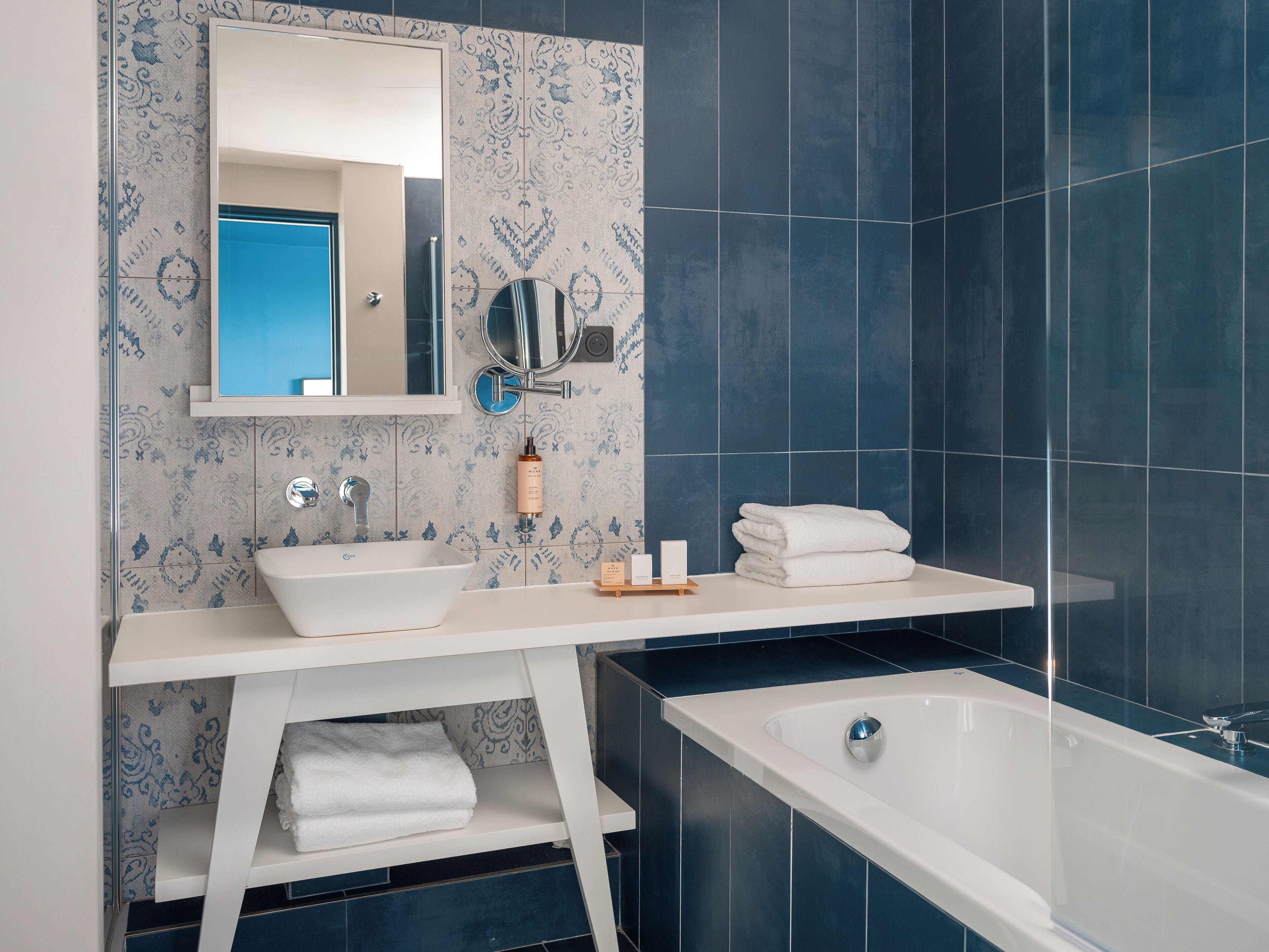 free toiletries, hair dryer, towels