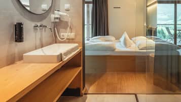 Suite, Mountainside | Bathroom | Shower, hair dryer, heated floors (bathroom), towels
