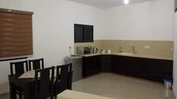 Fridge, microwave, coffee/tea maker