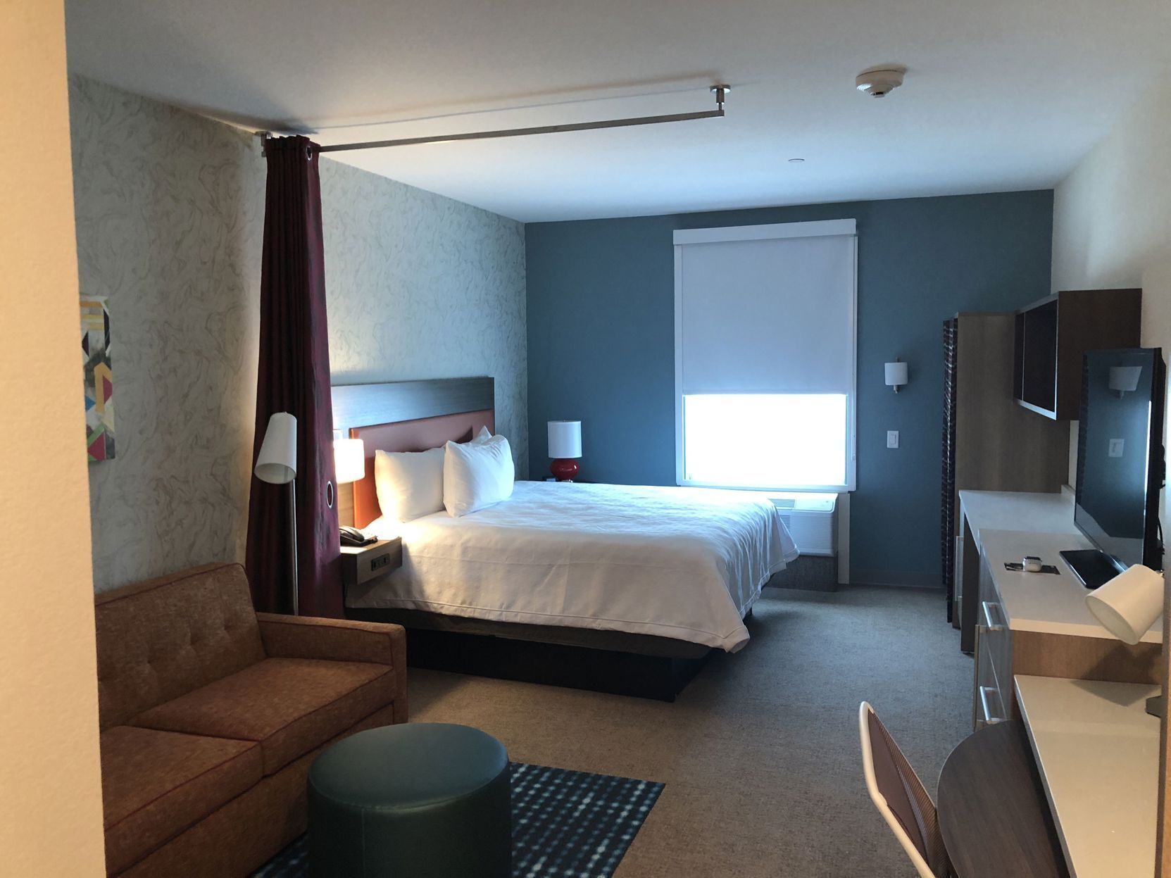 Premium bedding, down comforters, desk, laptop workspace