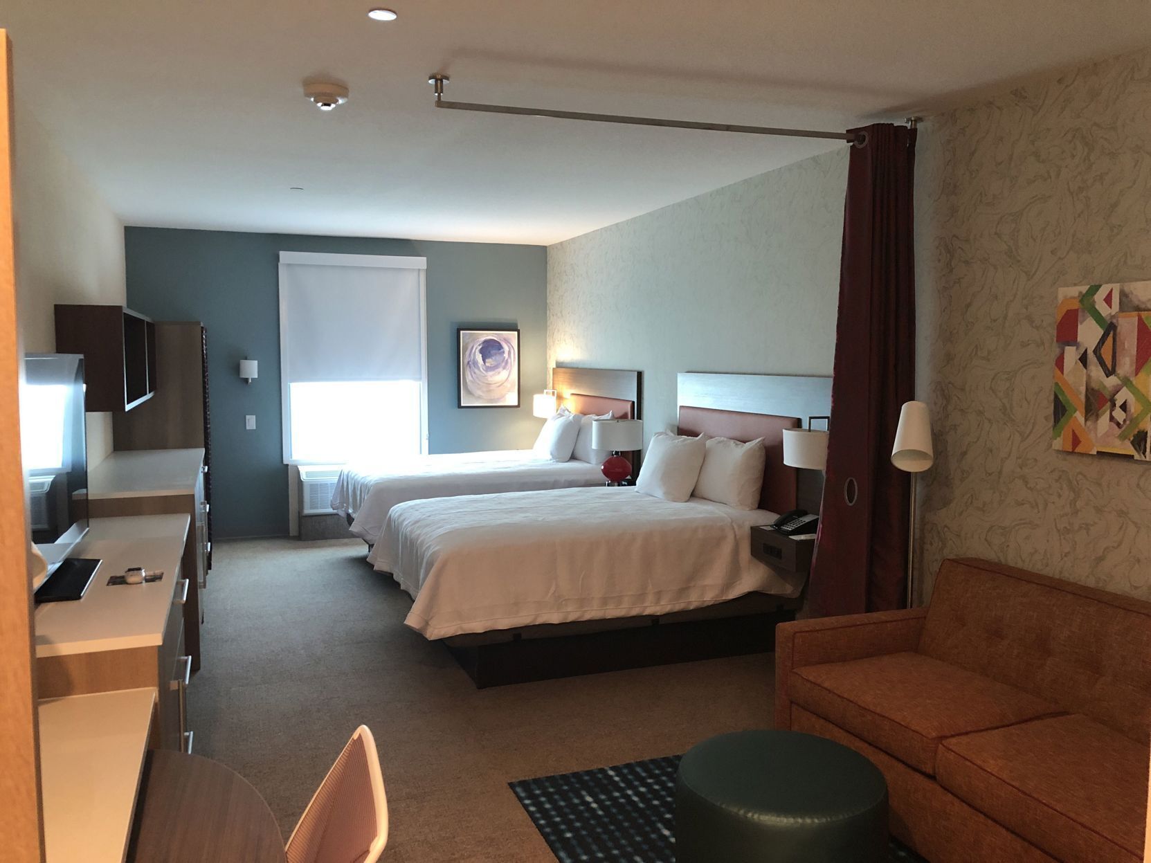 Premium bedding, down comforters, desk, laptop workspace