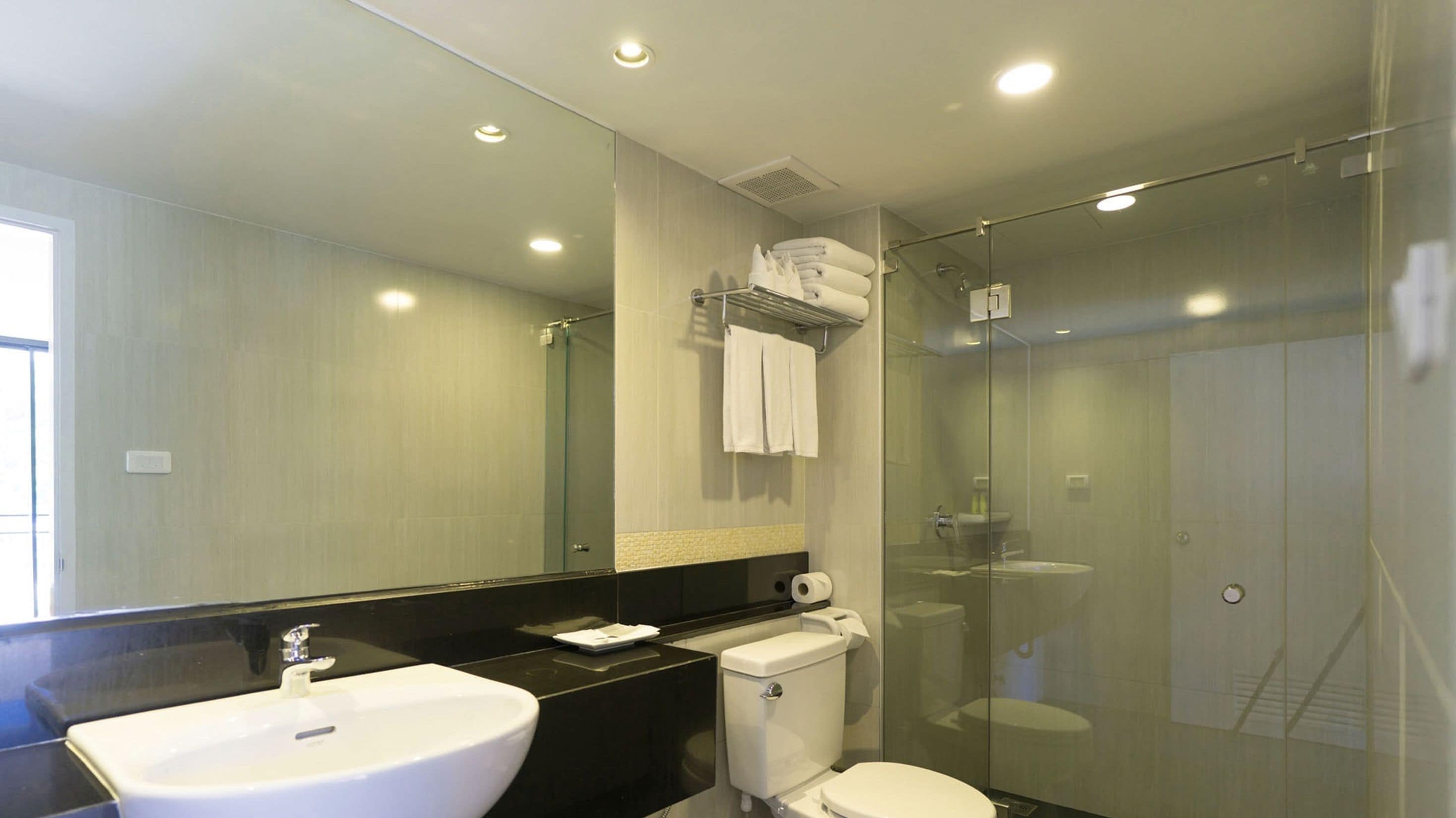 shower, free toiletries, hair dryer, towels