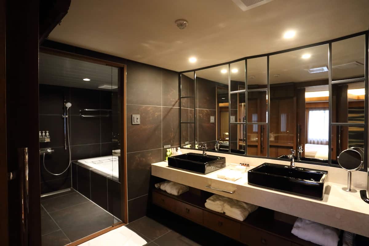 free toiletries, hair dryer, slippers, bidet