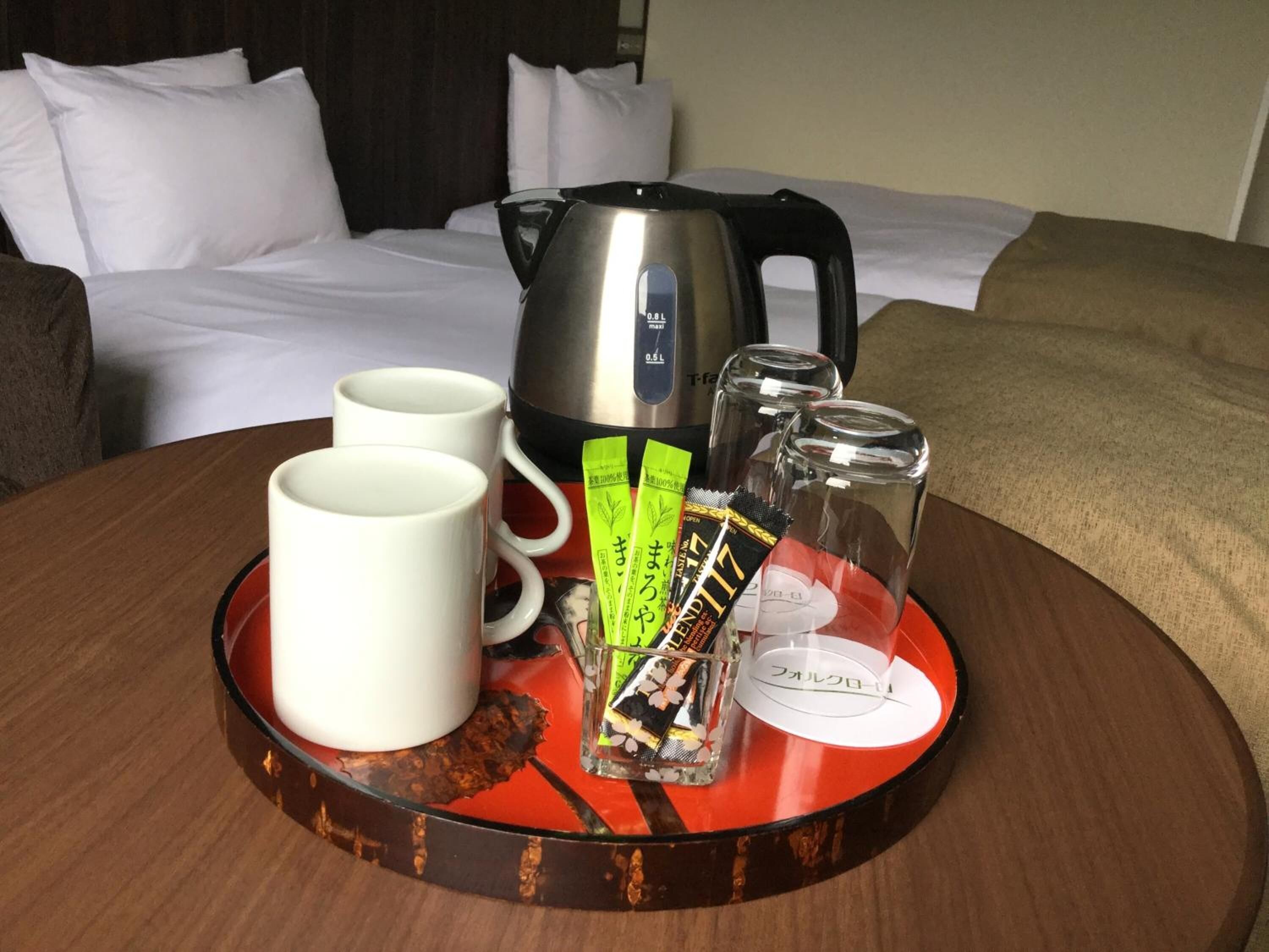 fridge, microwave, electric kettle