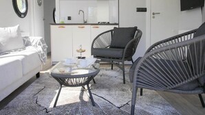Houseboat, Sauna | Private kitchen | Coffee/tea maker, fridge, microwave, stovetop - Niemitupa Apartments (Savonlinna)