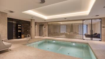 Indoor pool, outdoor pool, pool loungers