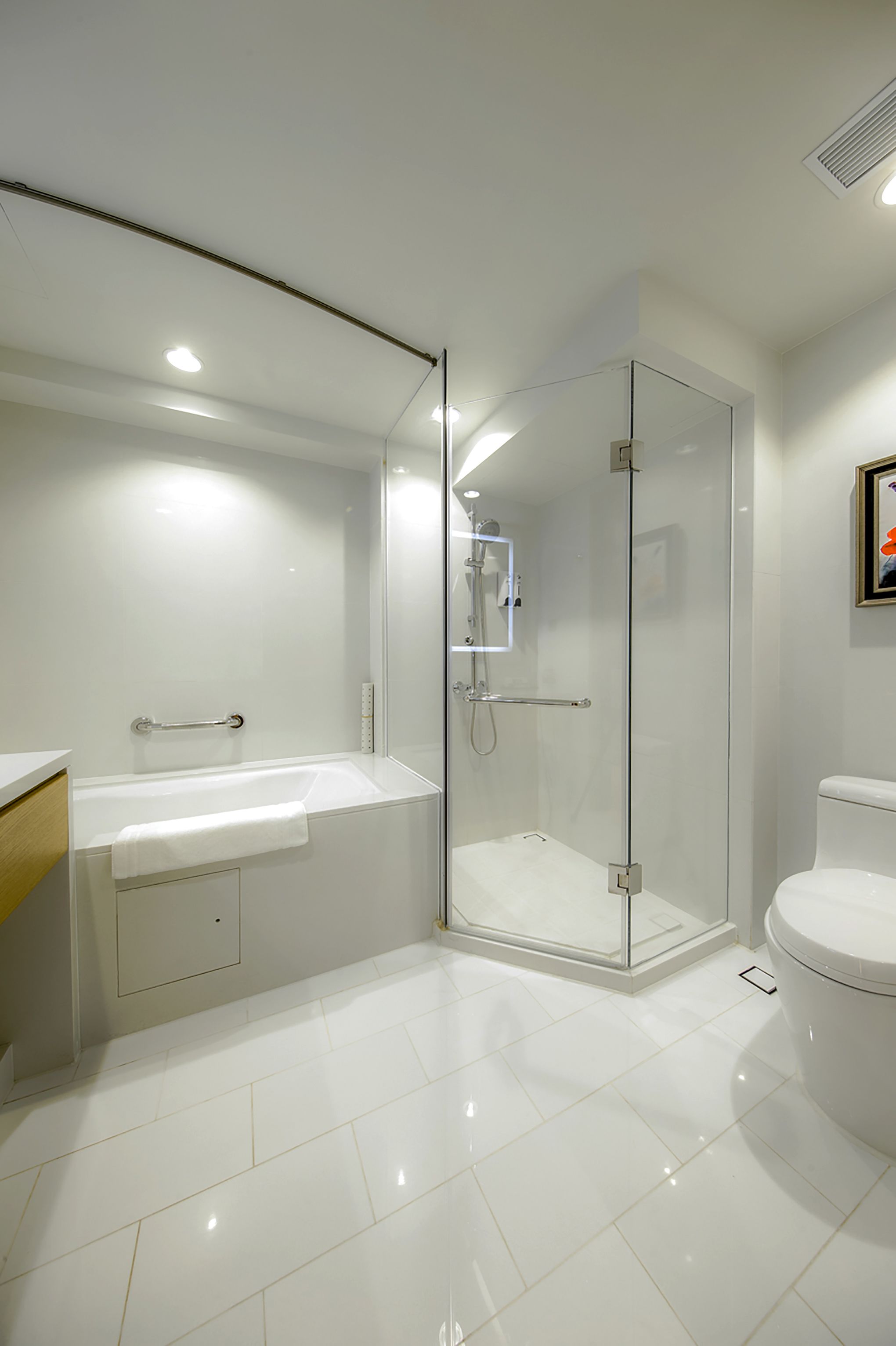 superior suite (partly non-smoking room (with closed window)) | bathroom | combined shower/bathtub, deep-soaking bathtub, free toiletries