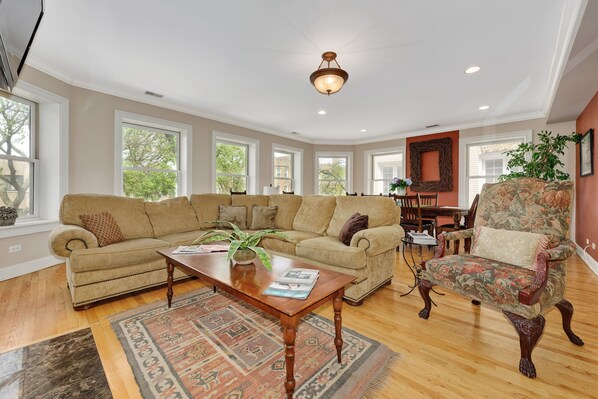 Smart TV, fireplace, DVD player, video library