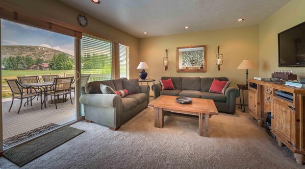 Smart TV, fireplace, DVD player