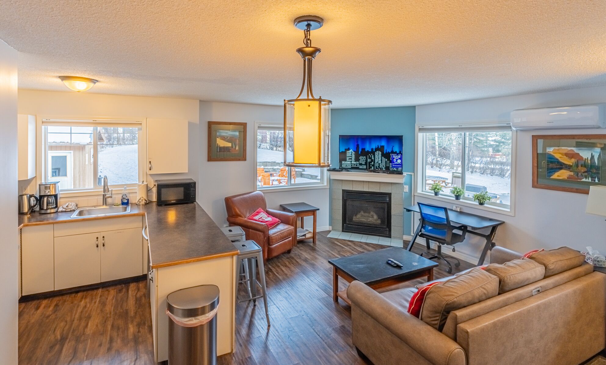 Smart TV, chimenea y reproductor de DVD 