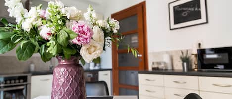 Apartment | Private kitchen | Fridge, microwave, oven, stovetop