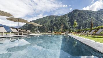 Indoor pool, outdoor pool, sun loungers