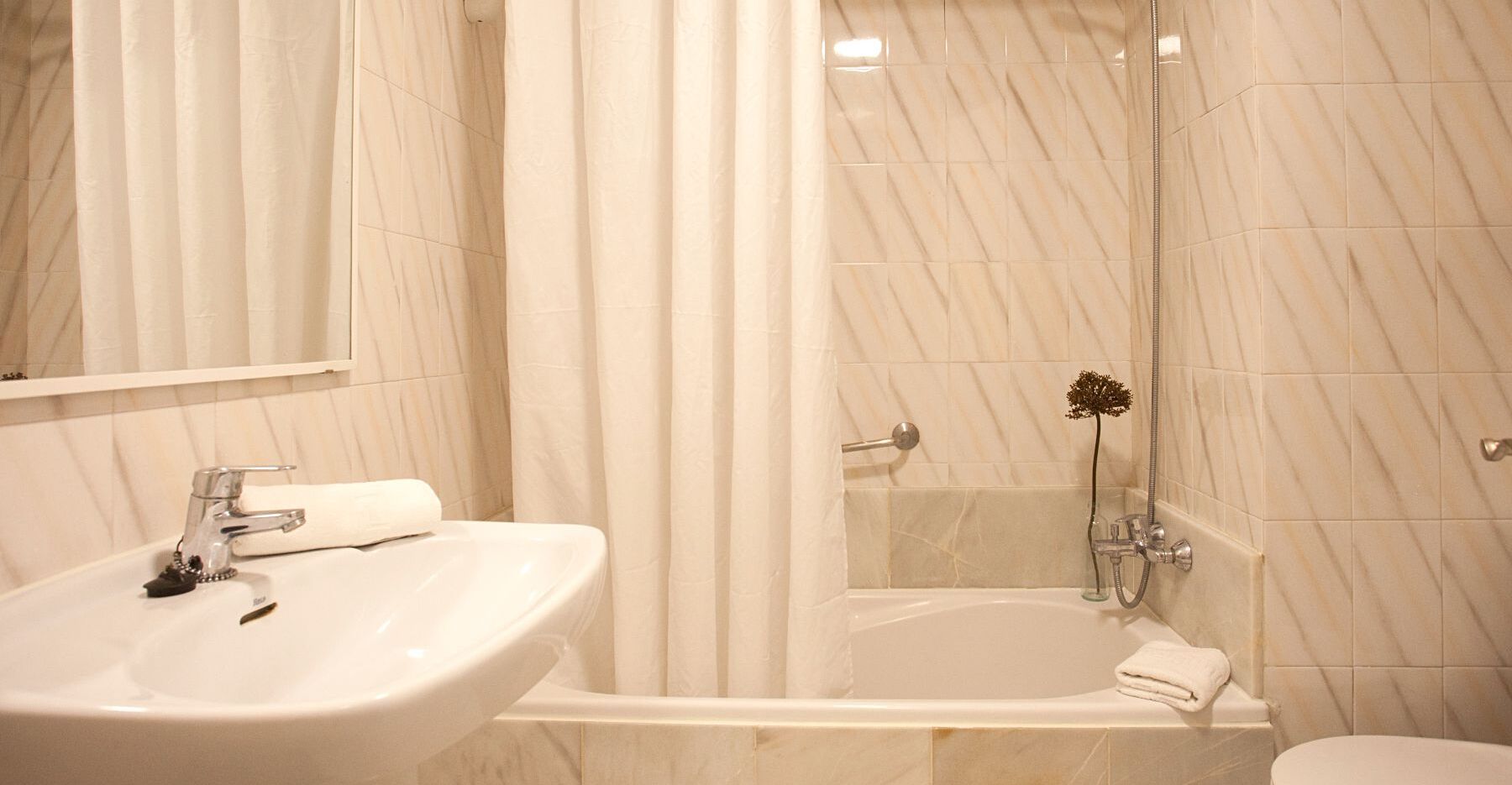 combined shower/bathtub, free toiletries, hair dryer, bidet