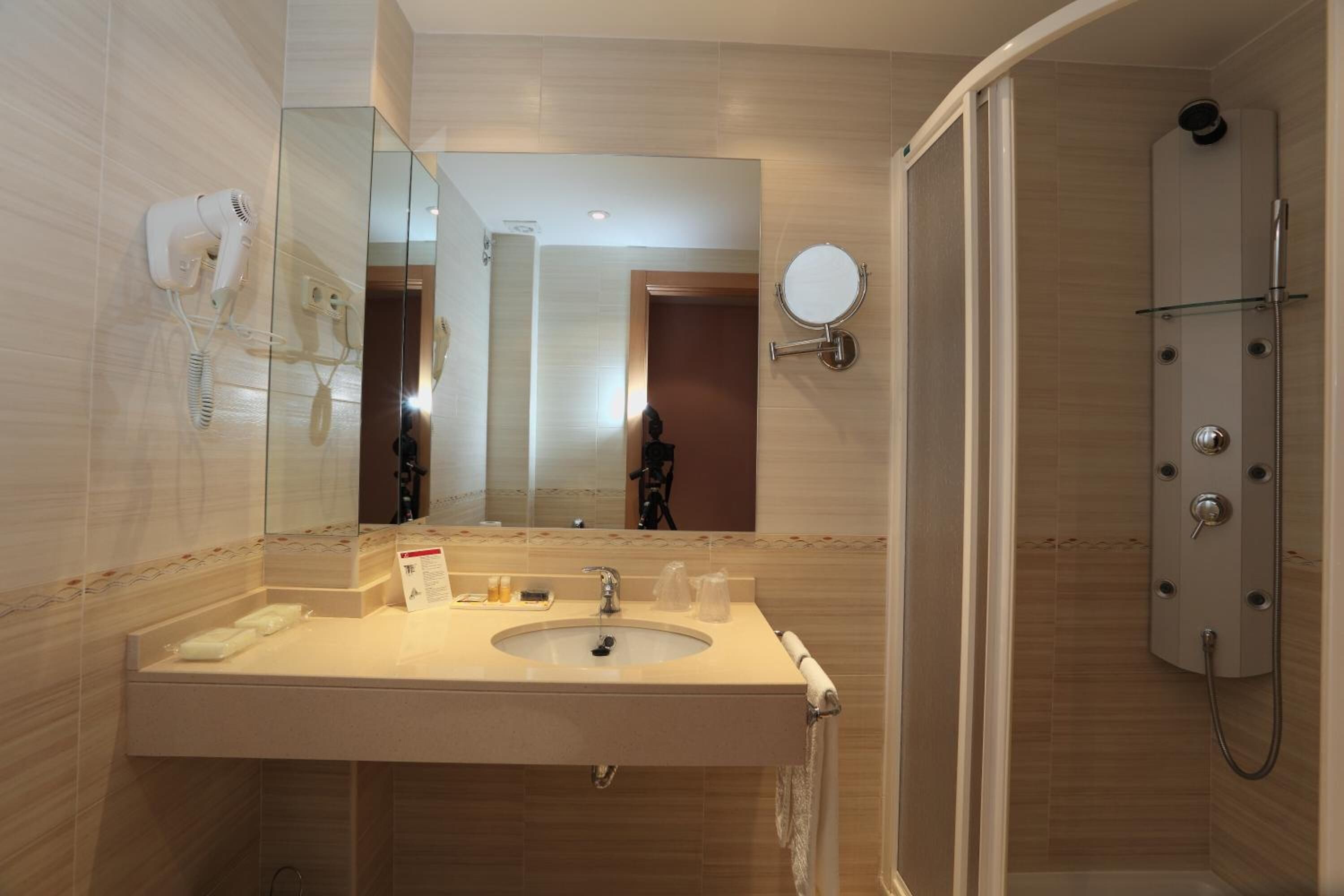 free toiletries, hair dryer, towels