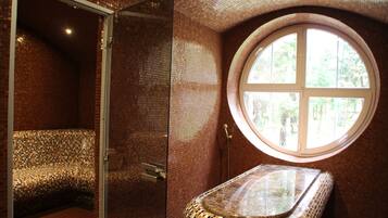 Sauna, steam room, massage/treatment rooms