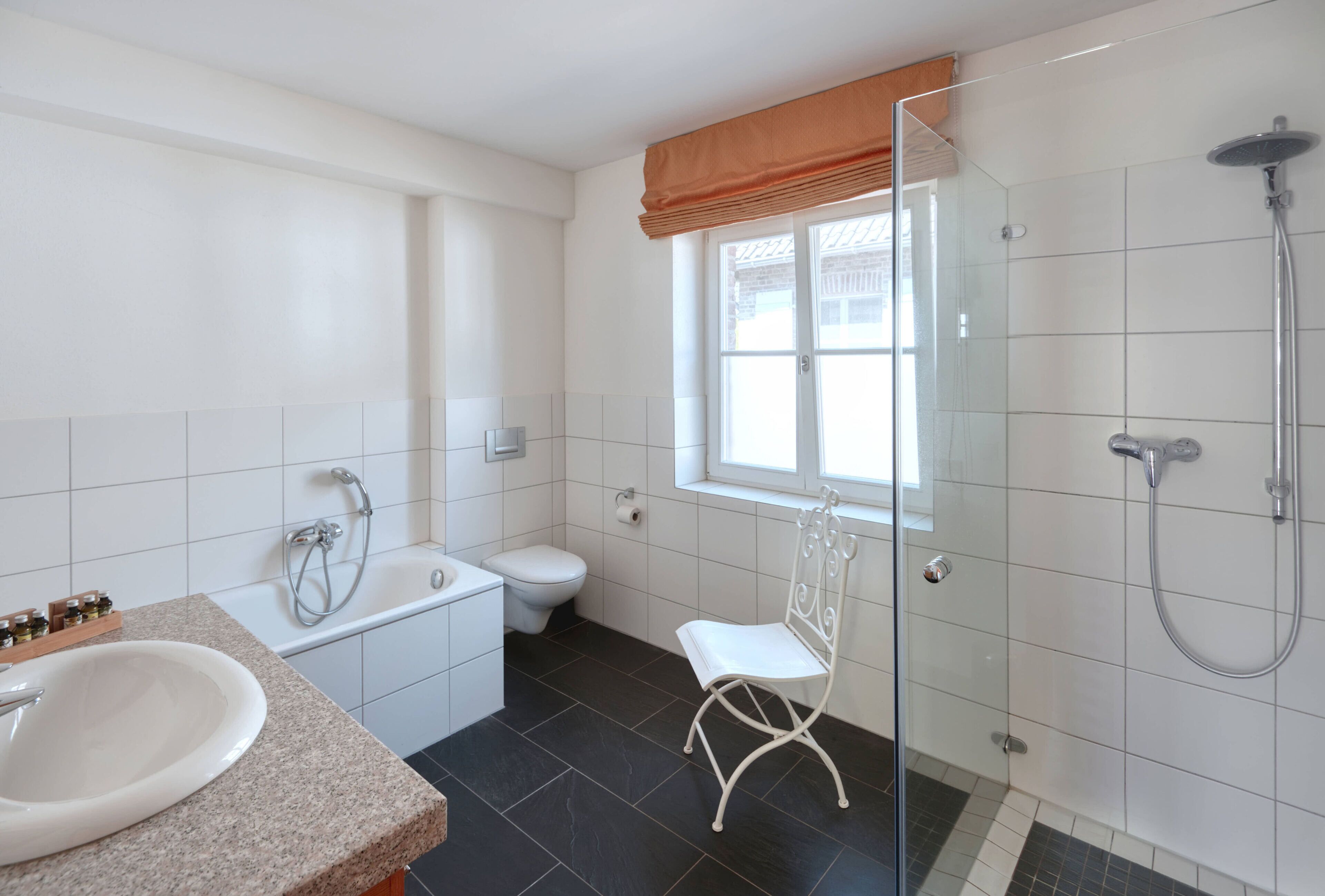 traditional studio | bathroom | shower, free toiletries, hair dryer, towels
