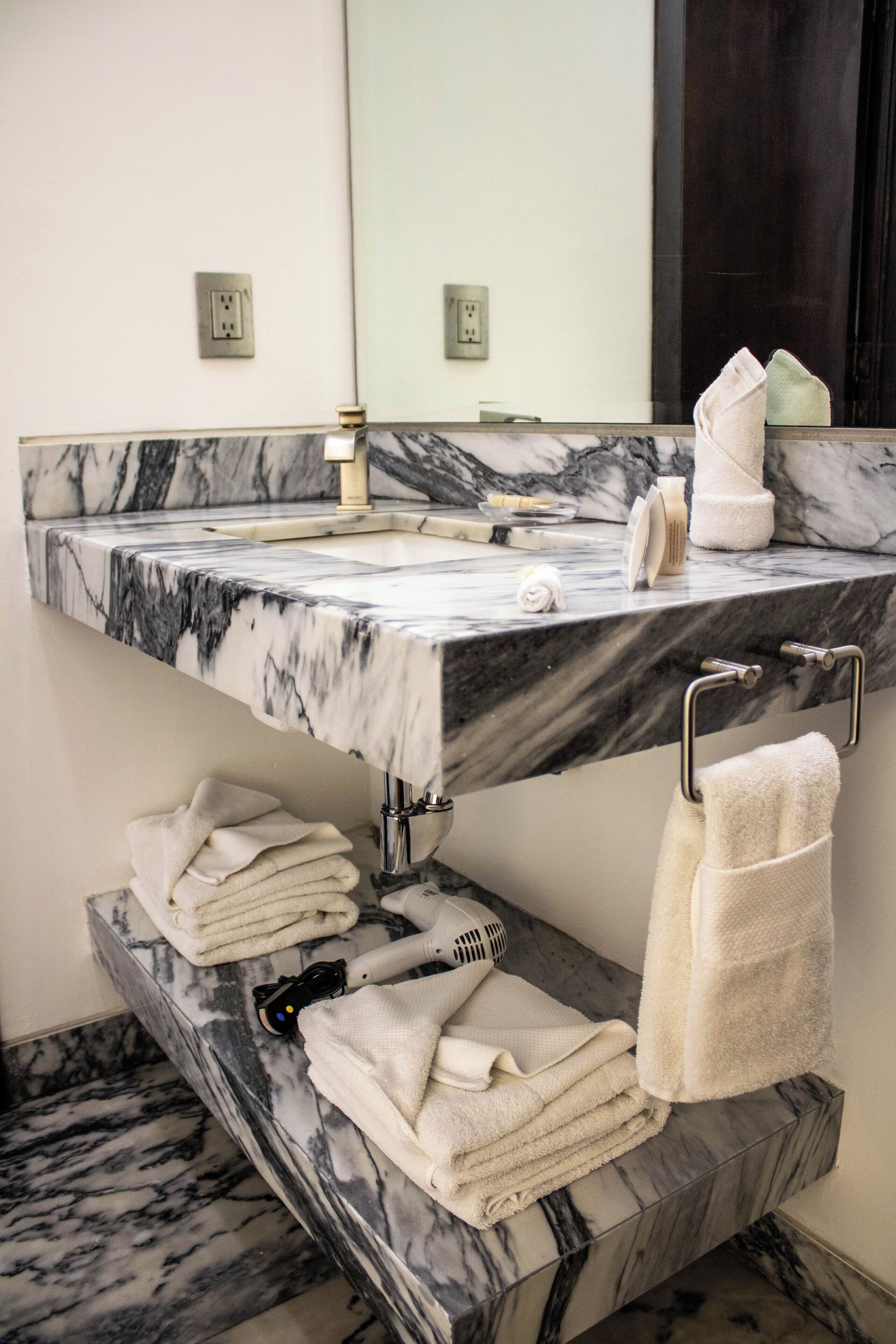 single room | bathroom | shower, hair dryer, towels