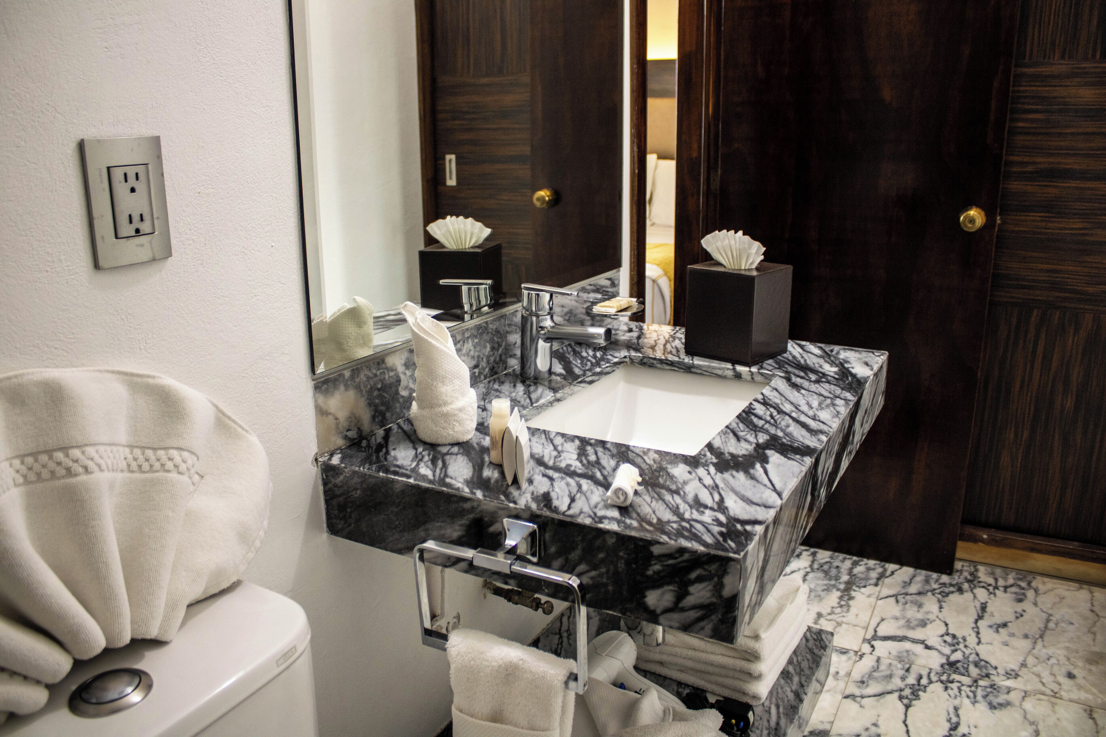 single room | bathroom | shower, hair dryer, towels