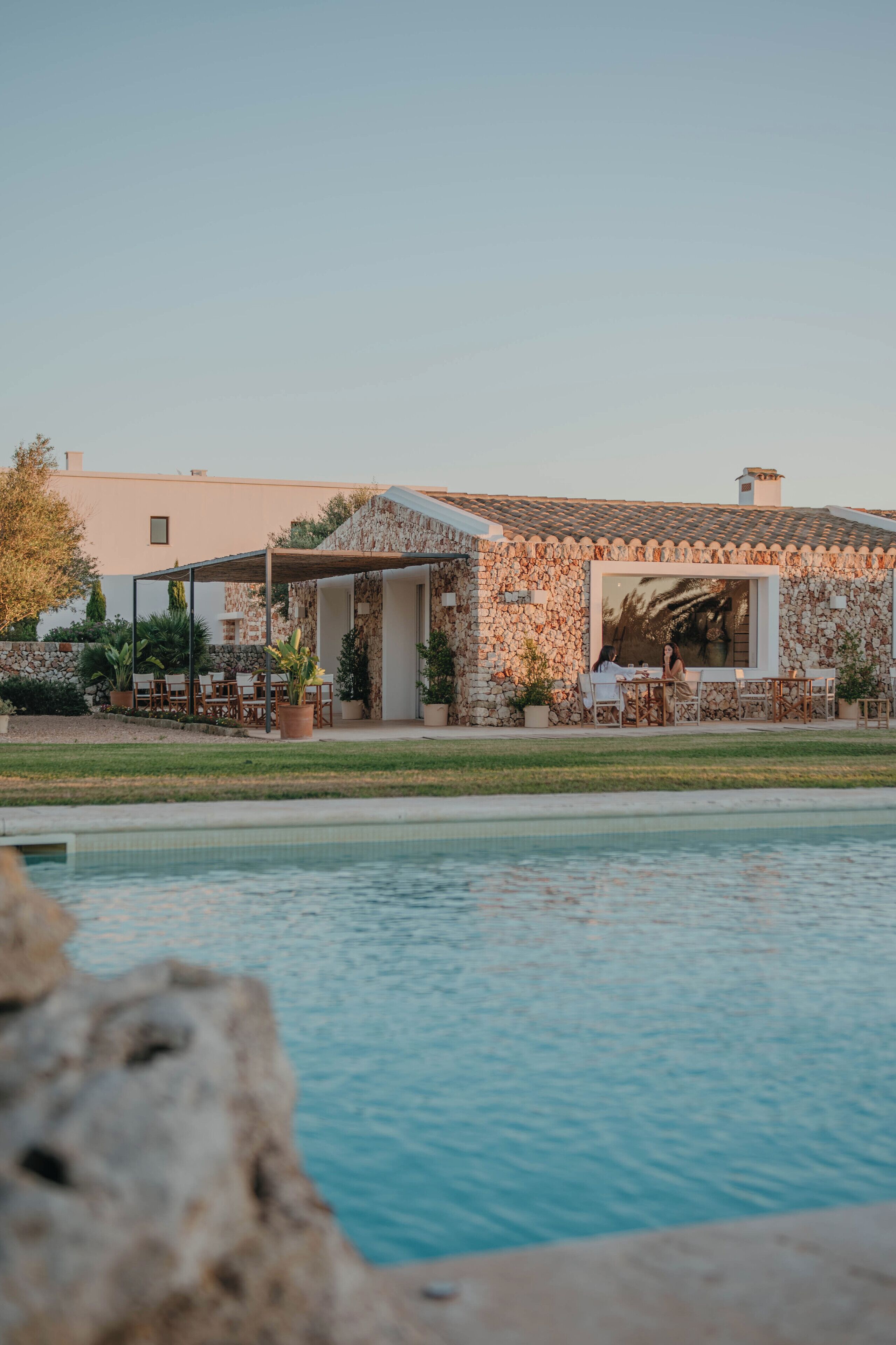 Outdoor pool, pool umbrellas, pool loungers