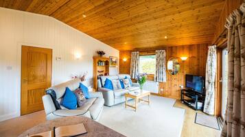 Chalet | Woonruimte | Een 30-inch televisie met satellietzenders en een open haard