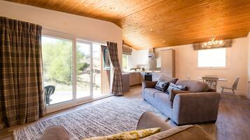 Chalet | Living room | 30-inch TV with satellite channels, fireplace, DVD player