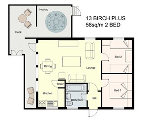 Cabin, Multiple Beds | Floor plan - Birch Lodge 13 with Hot Tub (Newton Stewart)