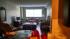 Standard-huoneisto, 1 makuuhuone, keittiö, kaupunkinäköala | Oleskelualue | Taulutelevisio, DVD-soitin