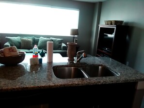 Standard Apartment, 2 Bedrooms, Kitchen, City View | Private kitchen | Fridge, microwave, oven, stovetop