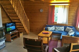 Traditional House, Multiple Bedrooms, Sauna | Living area | Flat-screen TV, fireplace, DVD player, heated floors