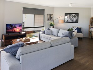 Smart TV, DVD player, books, video library