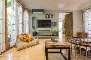 TV, DVD player, stereo