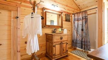 Shower, towels, soap, shampoo