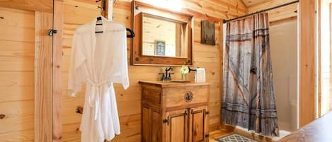 Shower, towels, soap, shampoo