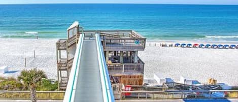 Beach nearby, sun loungers