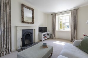 TV, fireplace, DVD player, books