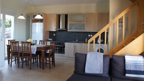 Villa, 3 Bedrooms, Sea View (Voura) | Private kitchen | Full-sized fridge, microwave, oven, stovetop