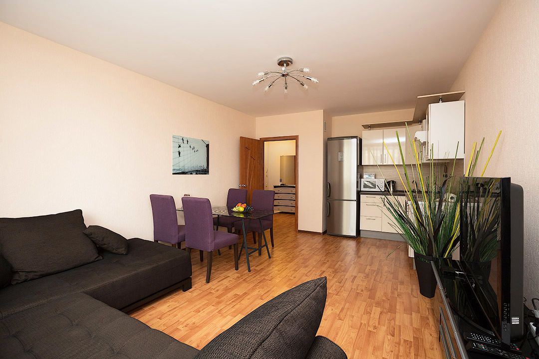 Apartment, 2 Schlafzimmer (Bibliotechnaya, 45-84) | Eigene Küche | Kühlschrank, Mikrowelle, Wasserkocher, Kochgeschirr/Geschirr/Besteck