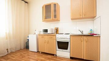 Apartment, 1 Schlafzimmer (Malysheva, 4b- 43) | Eigene Küche | Kühlschrank, Mikrowelle, Herdplatte, Wasserkocher