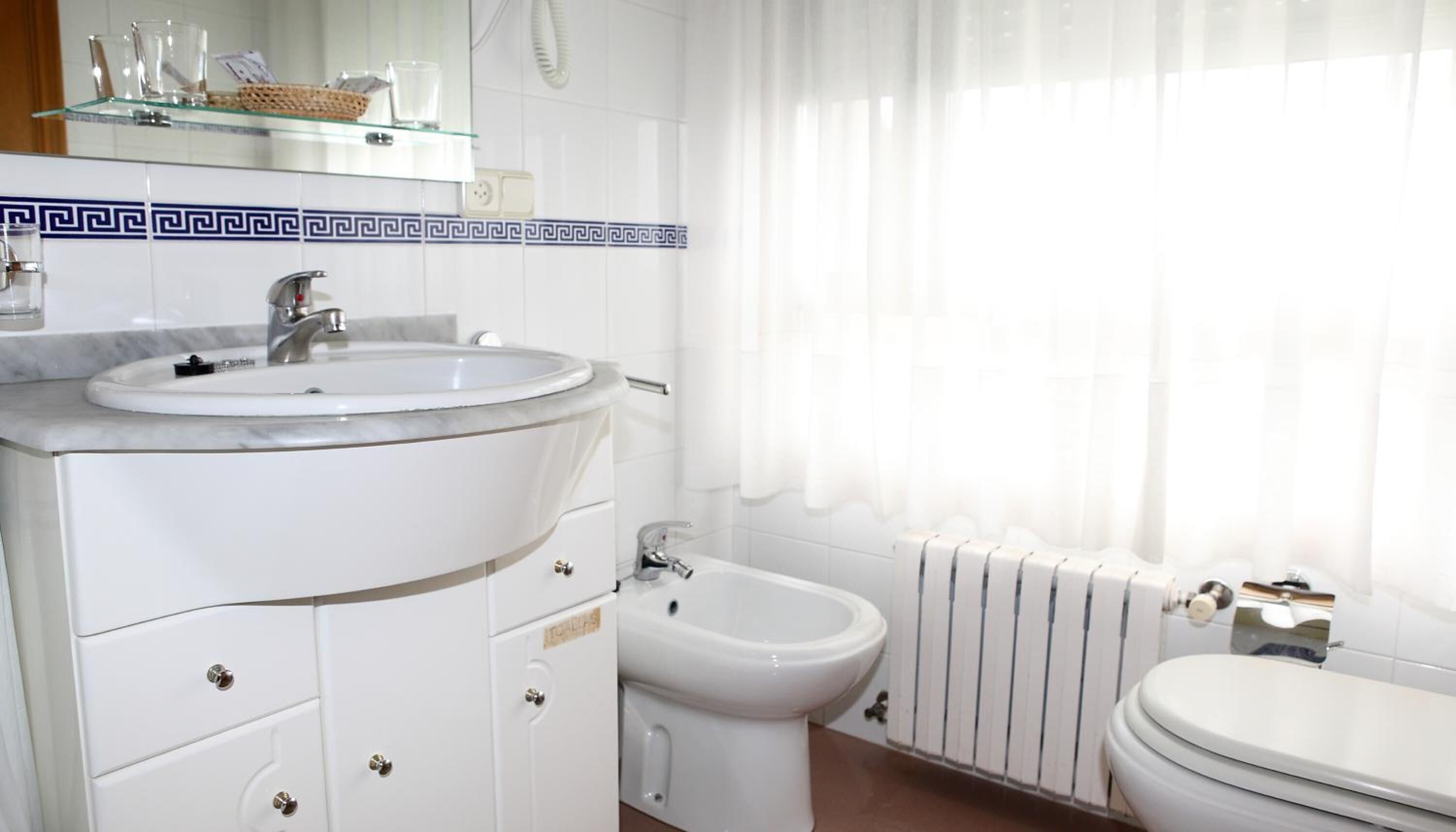 combined shower/bathtub, free toiletries, hair dryer, bidet