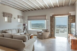 Mykonos Divino 3 - 3 bedrooms Sea View Villa with private pool | Living area | 42-inch Smart TV with satellite channels, TV, Netflix
