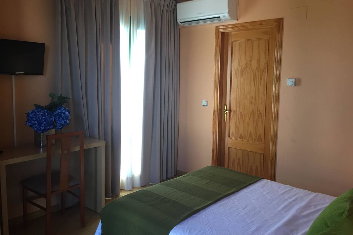 Individually furnished, desk, laptop workspace, blackout curtains