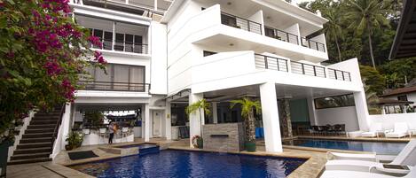 2 outdoor pools, open 8 AM to 10 PM, pool umbrellas, sun loungers