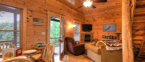 Cabin, 1 Bedroom | Living room | Fireplace