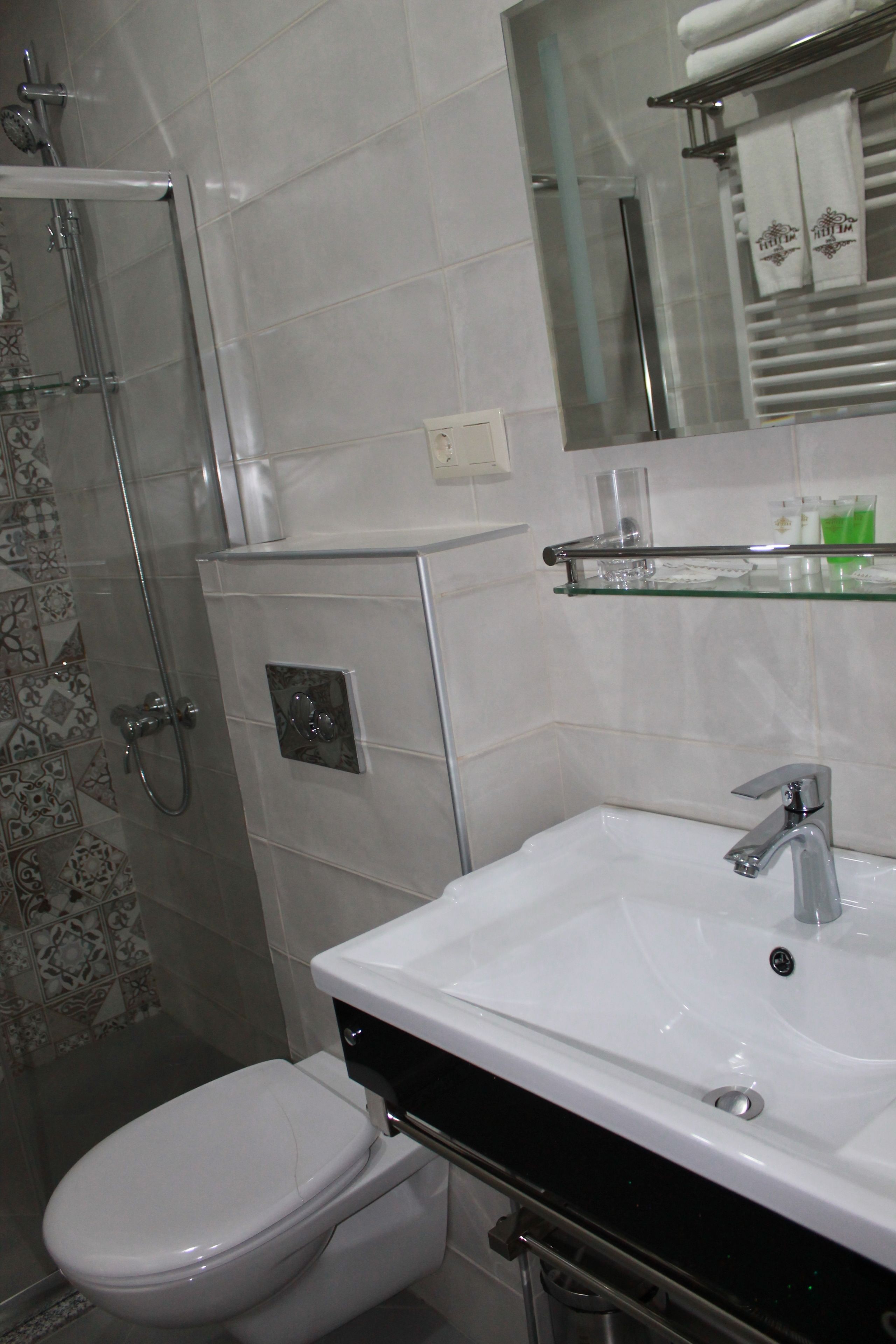 economy double room | bathroom | shower, free toiletries, hair dryer, bathrobes