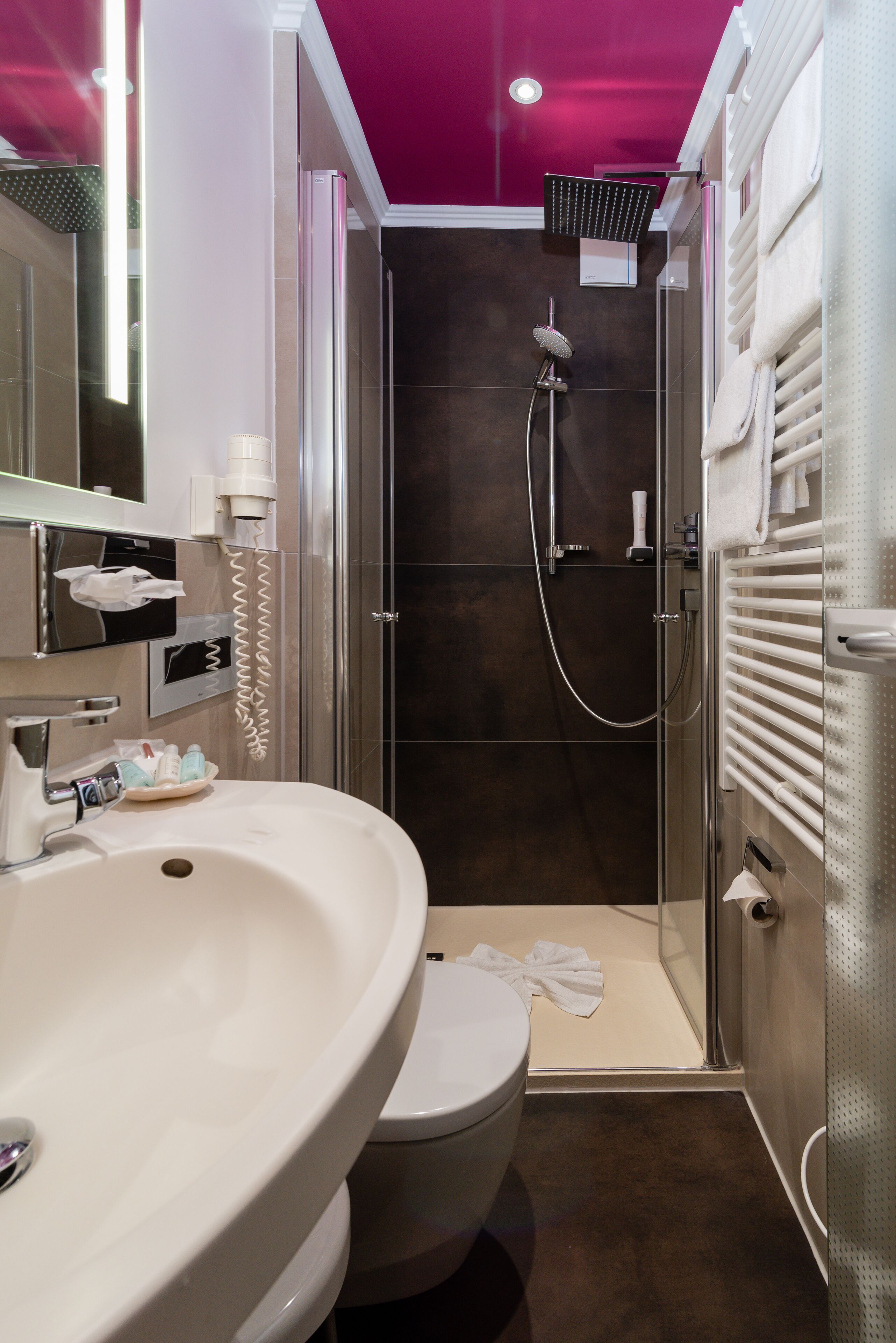 free toiletries, hair dryer, bathrobes, towels