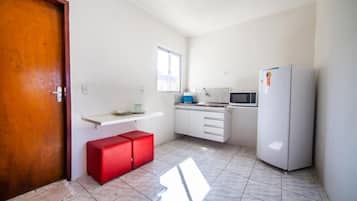 Fridge, microwave, cookware/dishes/utensils