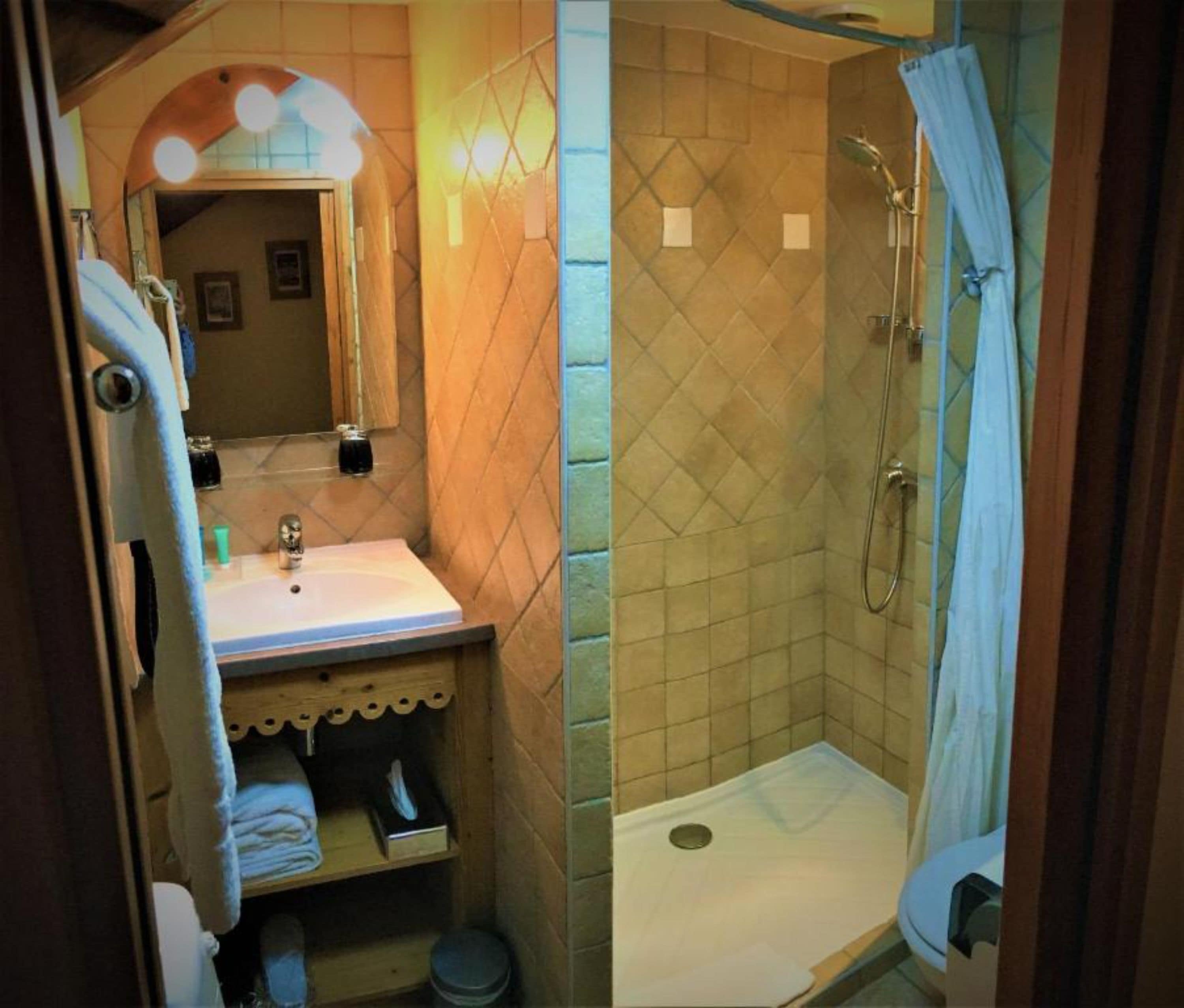 free toiletries, hair dryer, slippers, towels